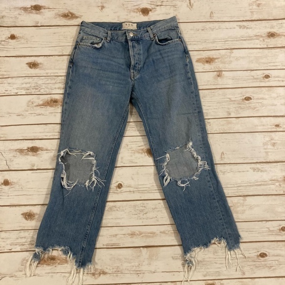 We The Free Button Fly Distressed Maggie Cropped Jeans Size 27